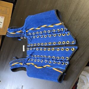Homemade Electric Blue Lace-up Corset With Embroidered Back Gold Grommets M/L